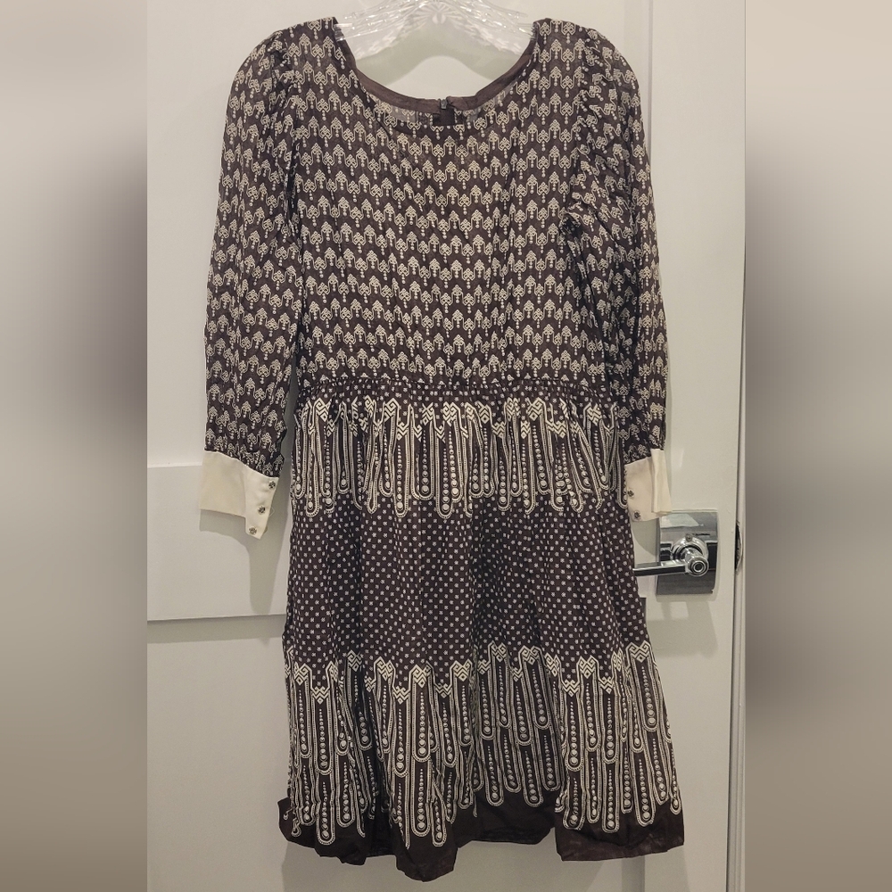 VINTAGE 70s 80s Elegant Everyday Brown Patterned Dress